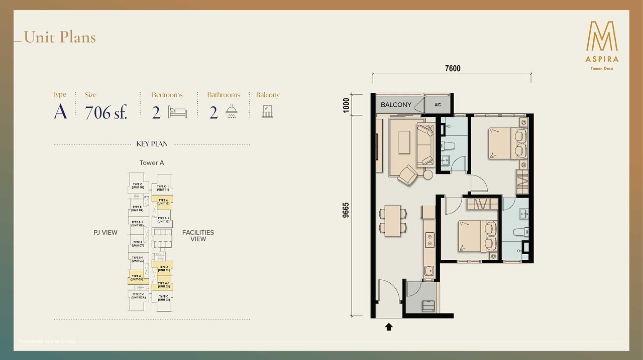 M Aspira Type A unit plan, 706 sq ft