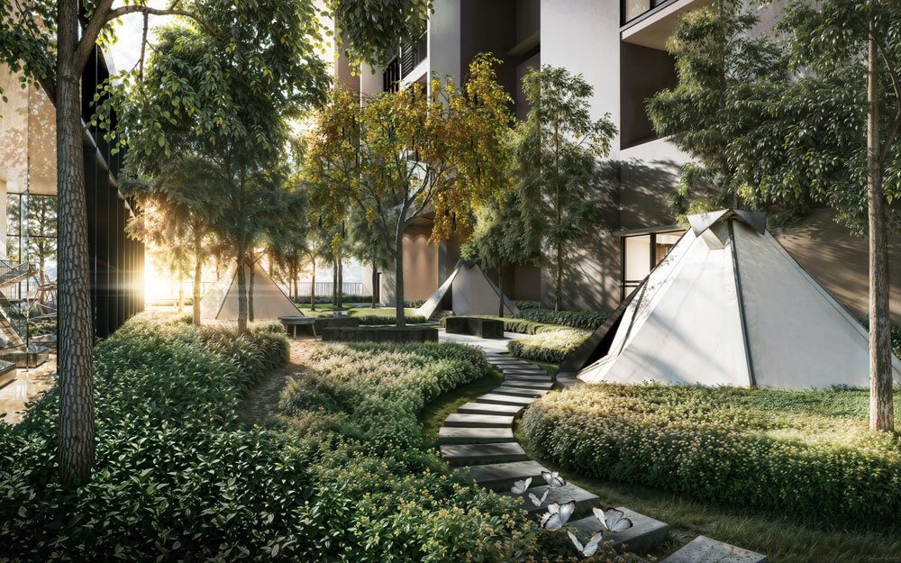 M Aspira landscaped glamping garden — artist's impression